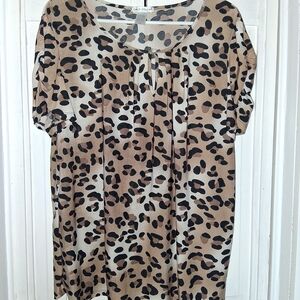 Emily Stacy Leopard Print Blouse in Tan and Black